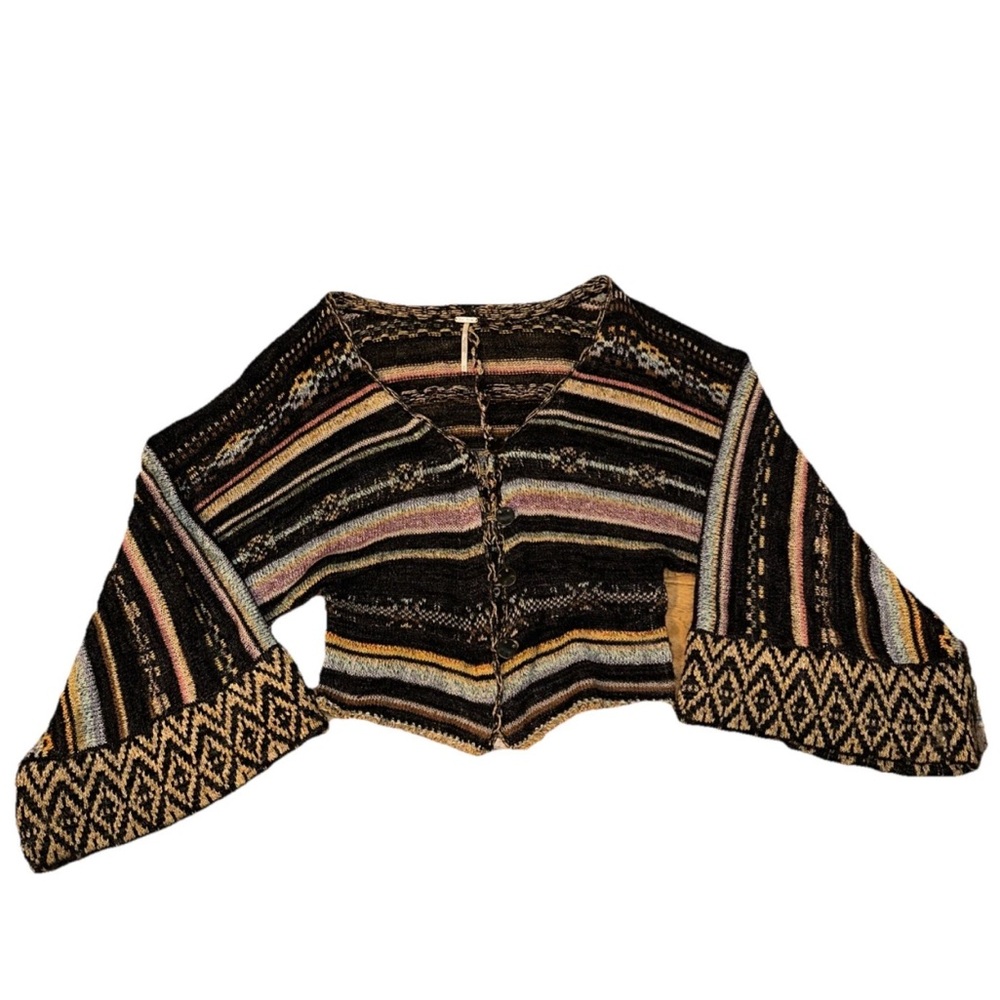 Free People Nopal Cropped Wide Bell Sleeve Button Front Knit Cardigan BOHO